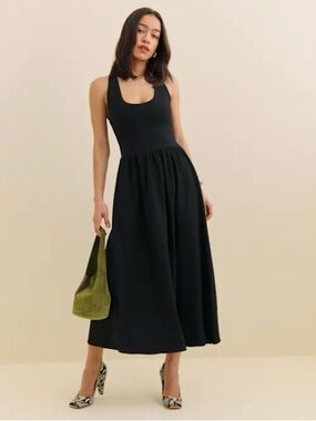 Reformation Walker Knit Dress - Black Scoop-Neck Midi